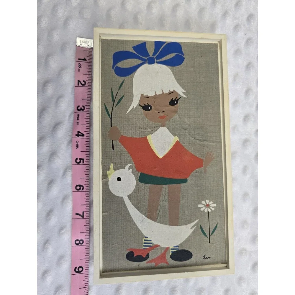 Vintage Tresor Verlag Wall Bank Mid Century Modern Big Eyes Girl Duck Flower Art